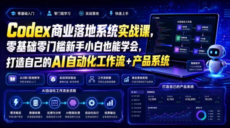 Codex商业落地系统实战课,零基础零门槛新手小白也能学会,打造自己的AI自动化工作流+产品系统 - 冒泡网