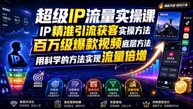 超级IP流量实操课,IP精准引流获客实操方法,百万级爆款视频底层方法,用科学的方法实现流量倍增-紫橙项目网