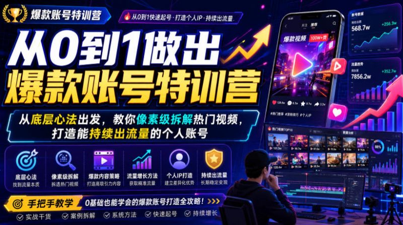 从0到1做出爆款账号特训营,从底层心法出发,教你像素级拆解热门视频,打造能持续出流量的个人账号-紫橙项目网