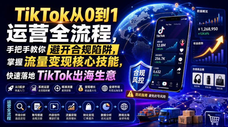 TikTok从0到1运营全流程,手把手教你避开合规陷阱,掌握流量变现核心技能,快速落地TikTok出海生意(更新7月)-紫橙项目网