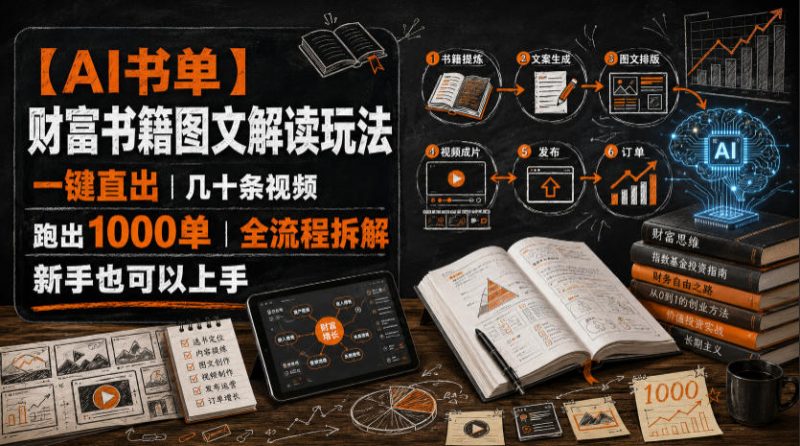 【AI书单】财富书籍图文解读玩法,一键直出,几十条视频,跑出1000单,全流程拆解,新手也可以上手-紫橙项目网