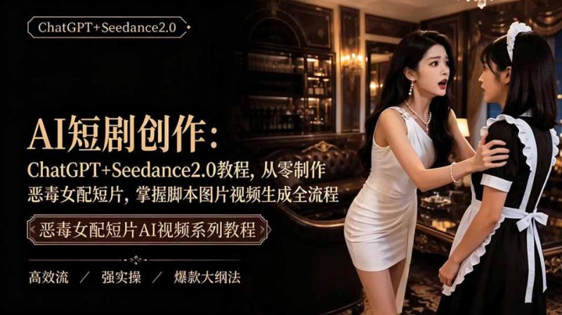 AI短剧从零创作实战课|ChatGPT脚本撰写+Seedance2.0视频生成,恶毒女配短剧全流程教程-紫橙项目网