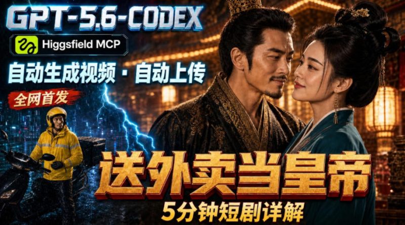GPT-5.6 Codex+Higgsfield MCP:一条指令生成5分钟短剧并自动上传YouTube(油管)-紫橙项目网