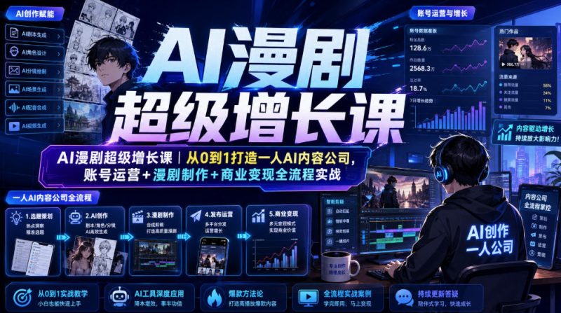 AI漫剧超级增长课|从0到1打造一人AI内容公司,账号运营+漫剧制作+商业变现全流程实战-紫橙项目网