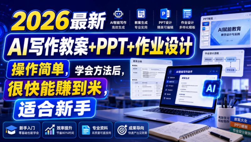 2026最新AI写作教案+PPT+作业设计,操作简单,学会方法后,很快能賺到米,适合新手-紫橙项目网