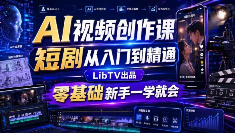 AI视频创作课,短剧从入门到精通,LibTV出品,零基础新手一学就会-紫橙项目网