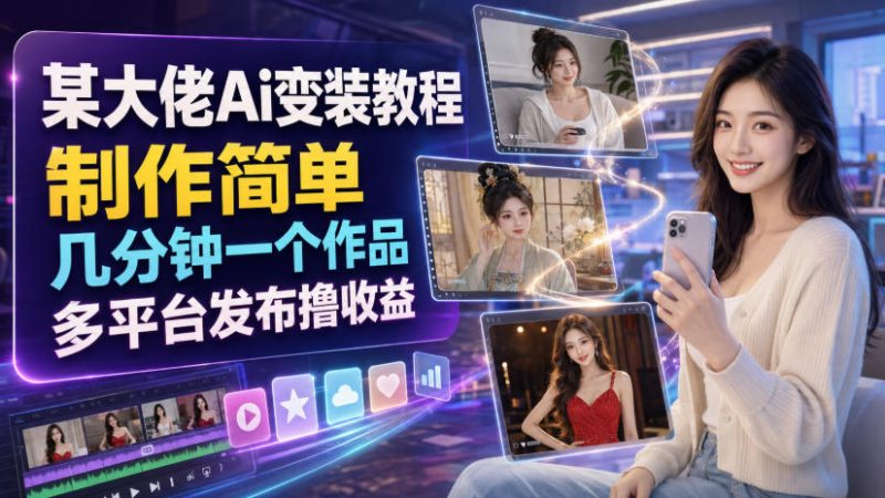 某大佬Ai变装教程,制作简单,几分钟一个作品,多平台发布撸收益-紫橙项目网