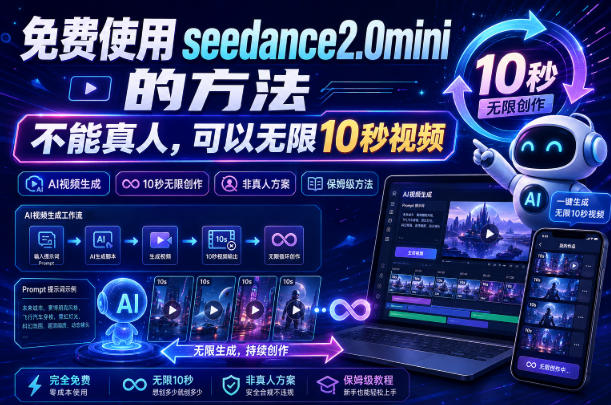 免费使用seedance2.0mini的方法,不能真人,可以无限10秒视频,9图+3音频参考-紫橙项目网