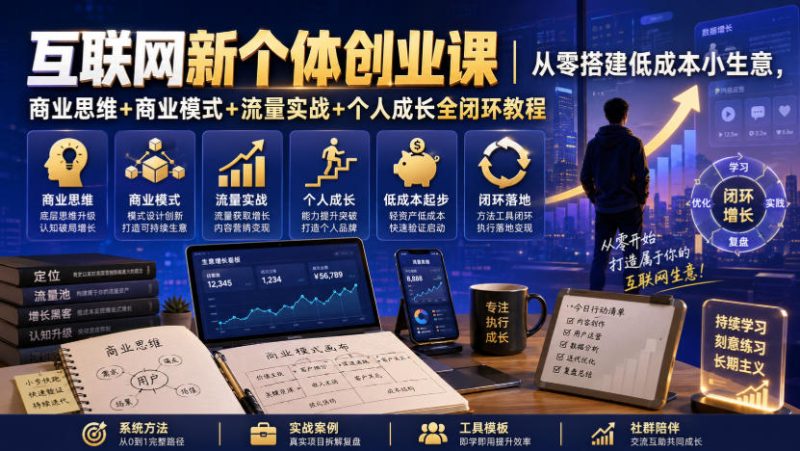 互联网新个体创业课|从零搭建低成本小生意,商业思维+商业模式+流量实战+个人成长全闭环教程-紫橙项目网