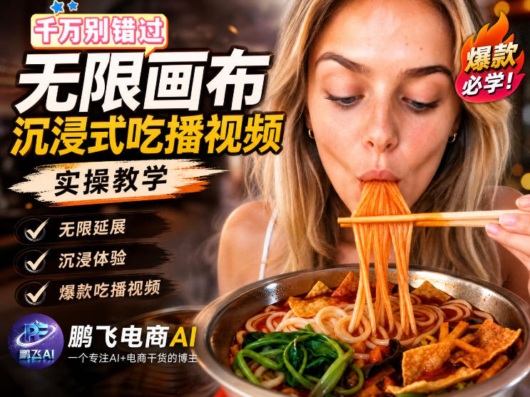 保姆级教程|用AI无线画布做沉浸式吃播,3步直接出片,无线画布工作流,操作简单好上手-紫橙项目网