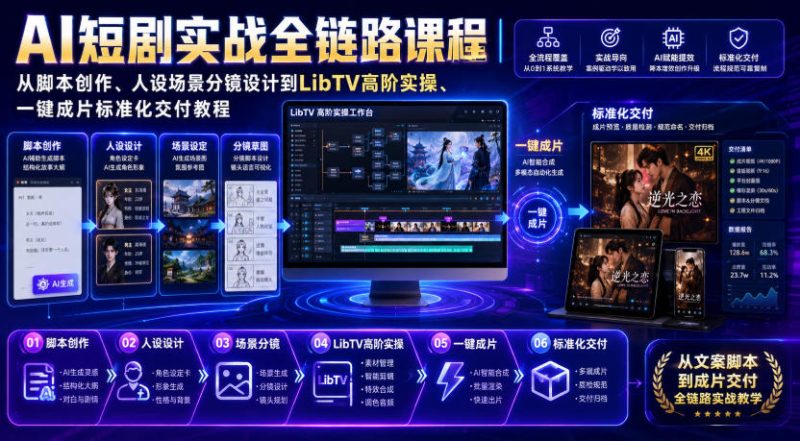 AI短剧实战全链路课程|从脚本创作、人设场景分镜设计到LibTV高阶实操、一键成片标准化交付教程-紫橙项目网