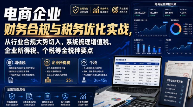 电商企业财务合规与税务优化实战,从行业合规大势切入,系统梳理增值税、企业所得税、个税等全税种要点-紫橙项目网