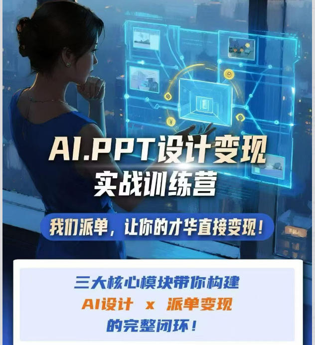 AI+PPT设计变现实战训练营,我们派单,让你的才华直接变现,三大核心模块带你构建Al设计x派单变现的完整闭环-紫橙项目网