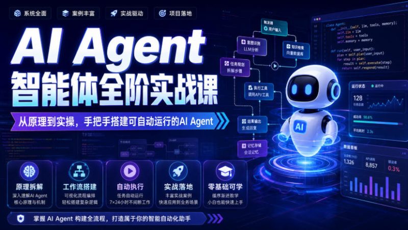 AI Agent智能体全阶实战课,从原理到实操,手把手搭建可自动运行的AI Agent-紫橙项目网