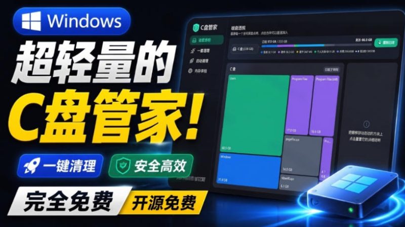 Windows超轻量的C盘管家!超级有特点,支持磁盘分析及清理提醒,2M大小体积,完全免费C盘管家-紫橙项目网