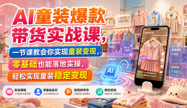 AI童装爆款带货实战课,一节课教会你实现童装变现,零基础也能落地实操-紫橙项目网