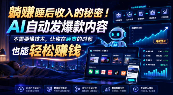 躺賺睡后收入的秘密!AI自动发爆款内容,不需要懂技术,让你在睡觉的时候也能轻松賺钱【原创双语字幕】-紫橙项目网