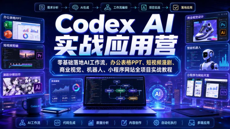 Codex AI实战应用营|零基础落地AI工作流,办公表格PPT、短视频漫剧、商业视觉、机器人、小程序网站全项目实战教程-紫橙项目网
