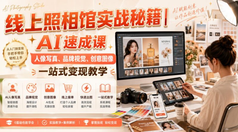 线上照相馆实战秘籍｜AI速成课，人像写真、品牌视觉、创意图像一站式变现教学-紫橙项目网