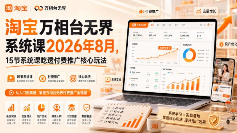 淘宝万相台无界系统课2026年8月,15节系统课吃透付费推广核心玩法-紫橙项目网