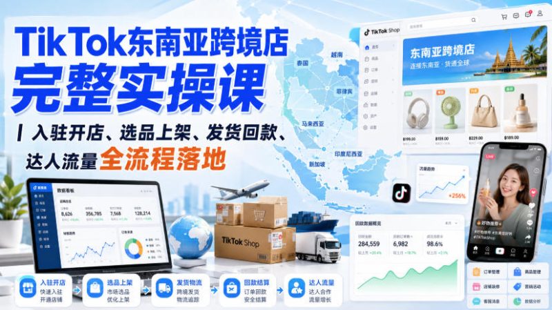TikTok东南亚跨境店完整实操课|入驻开店、选品上架、发货回款、达人流量全流程落地-紫橙项目网