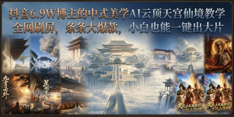抖音6.9W博主的中式美学AI云顶天宫仙境教学,全网刷屏,条条大爆款,小白也能一键出大片-紫橙项目网