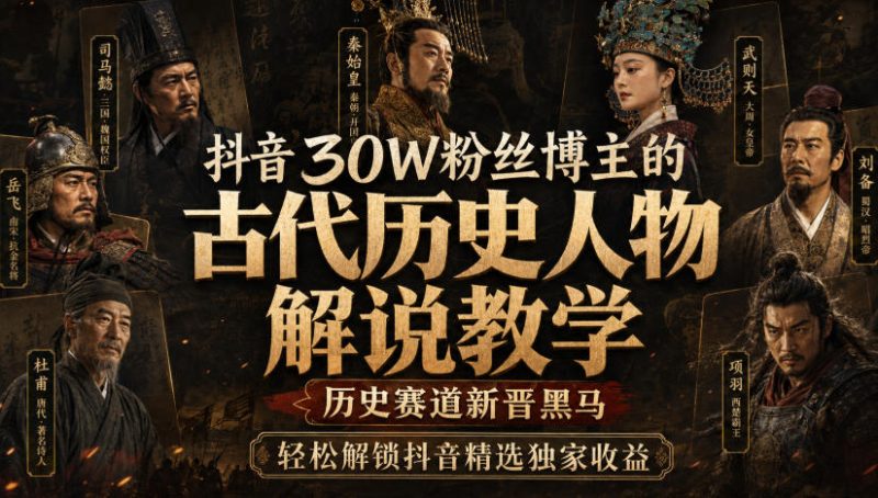 抖音30W粉丝博主的古代历史人物解说教学,历史赛道新晋黑马,轻松解锁抖音精选独家收益-紫橙项目网