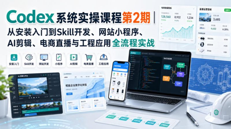 Codex系统实操课程第2期｜从安装入门到Skill开发、网站小程序、AI剪辑、电商直播与工程应用全流程实战-紫橙项目网
