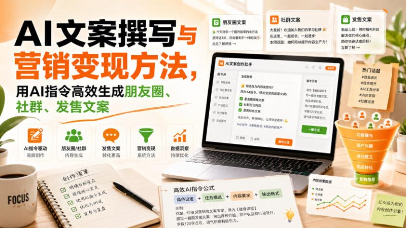 AI文案撰写与营销变现方法,用AI指令高效生成朋友圈、社群、发售文案-紫橙项目网