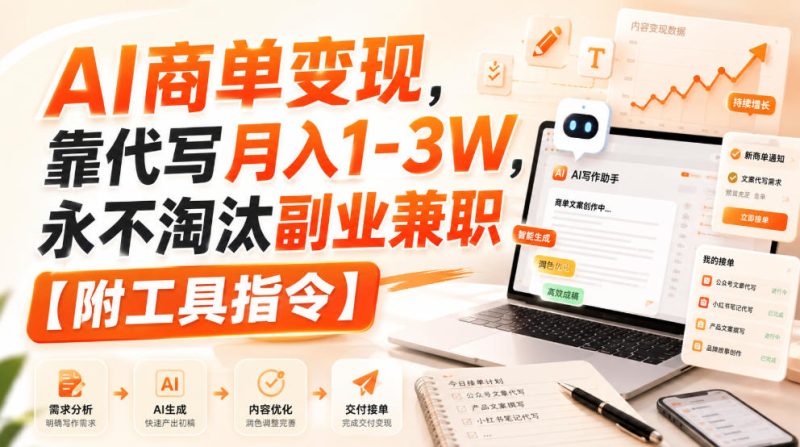 AI商单变现,靠代写月入1-3W,永不淘汰副业兼职【附工具指令】-紫橙项目网