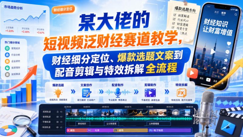 某大佬的短视频泛财经赛道教学,财经细分定位、爆款选题文案到配音剪辑与特效拆解全流程 - 冒泡网