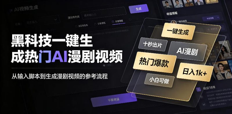 黑科技一键生成热门AI漫剧视频,十秒钟即可搞定,小白也能日入1k+-紫橙项目网