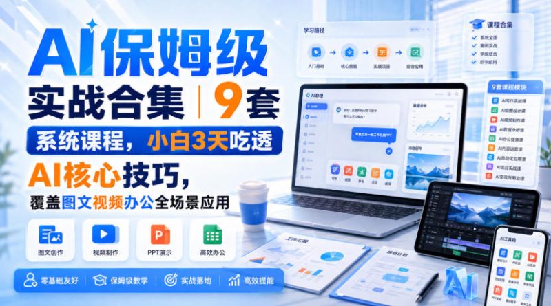 AI保姆级实战合集|9套系统课程,小白3天吃透AI核心技巧,覆盖图文视频办公全场景应用-紫橙项目网