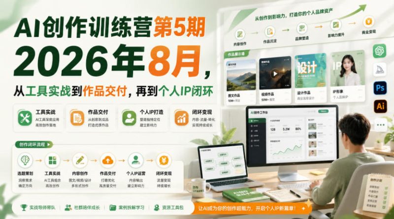 AI创作训练营第5期2026年8月,从工具实战到作品交付,再到个人IP闭环-紫橙项目网