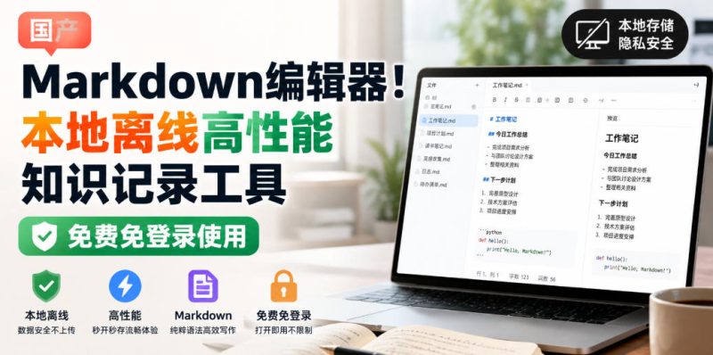 国产Markdown编辑器!本地离线高性能知识记录工具,免费免登录使用-紫橙项目网