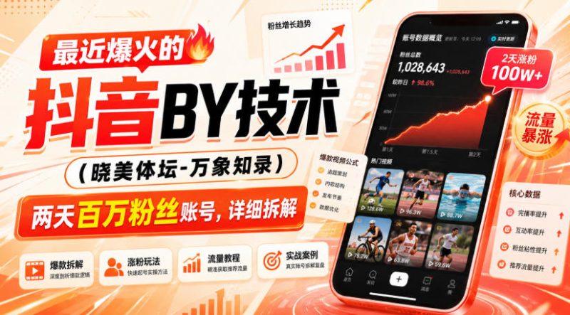 最近爆火的抖音搬运技术(晓美体坛-万象知录),两天百万粉丝账号,详细拆解-紫橙项目网
