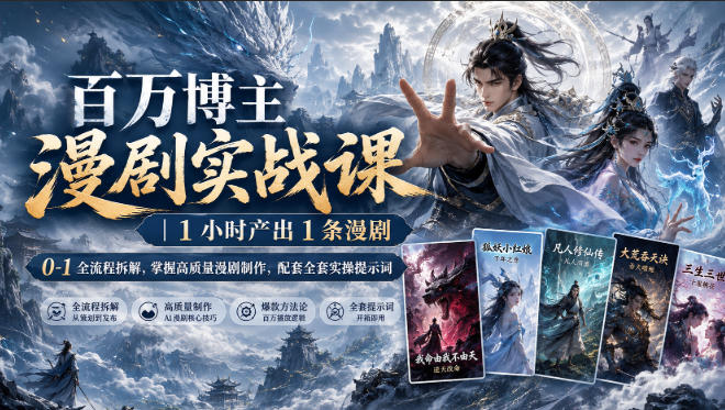百万博主漫剧实战课|1小时产出1条漫剧,0‑1全流程拆解,掌握高质量漫剧制作,配套全套实操提示词-紫橙项目网