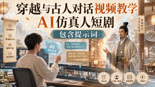 穿越与古人对话视频教学,AI仿真人短剧,包含提示词-紫橙项目网