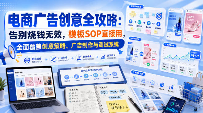 电商广告创意全攻略:告别烧钱无效,模板SOP直接用,全面覆盖创意策略、广告制作与测试系统【原创双语字幕】-紫橙项目网