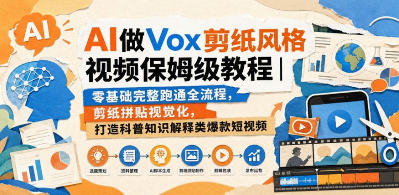 AI做Vox剪纸风格视频保姆级教程|零基础完整跑通全流程,剪纸拼贴视觉化,打造科普知识解释类爆款短视频-紫橙项目网