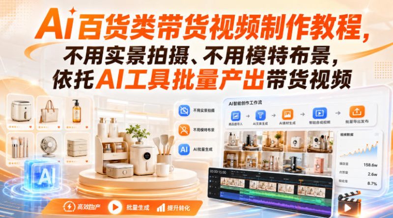 Ai百货类带货视频制作教程,不用实景拍摄、不用模特布景,依托AI工具批量产出带货视频-紫橙项目网
