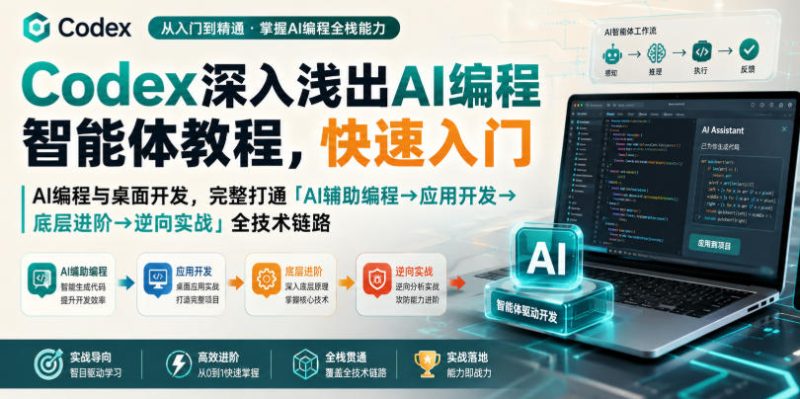 Codex深入浅出AI编程智能体教程,快速入门AI编程与桌面开发,打通「AI辅助编程→应用开发→底层进阶→逆向实战」全技术链路 - 冒泡网