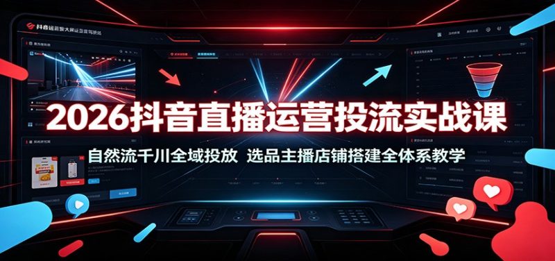 2026抖音直播运营投流实战课:自然流千川全域投放,选品主播店铺搭建全体系教学-紫橙项目网