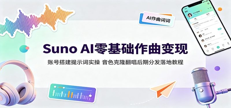 Suno AI零基础作曲变现：账号搭建提示词实操，音色克隆翻唱后期分发落地教程-紫橙项目网