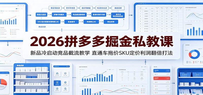 2026拼多多掘金私教课:新品冷启动竞品截流教学,直通车拖价SKU定价利润翻倍打法-紫橙项目网