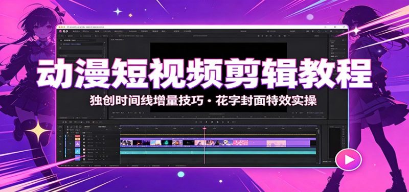 动漫短视频剪辑教程：独创时间线增量技巧，花字封面特效实操-紫橙项目网