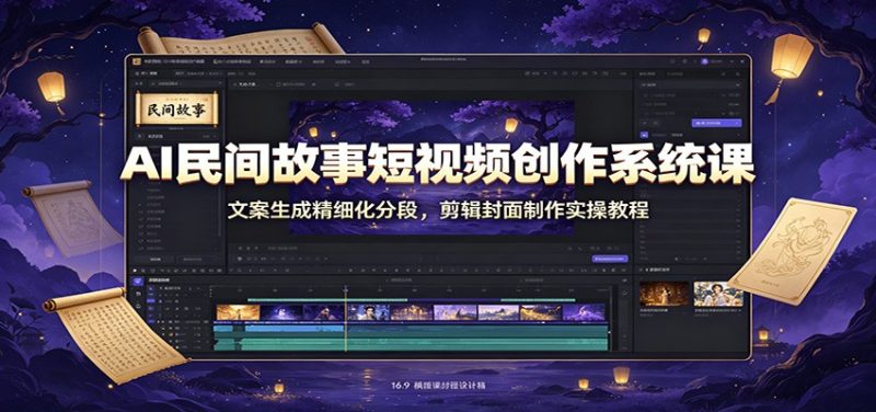 AI民间故事短视频创作系统课：文案生成精细化分段，剪辑封面制作实操教程 - 福缘网