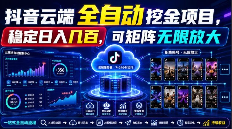 Dy云端全自动挖金项目,稳定日入几百,可矩阵无限放大!-紫橙项目网