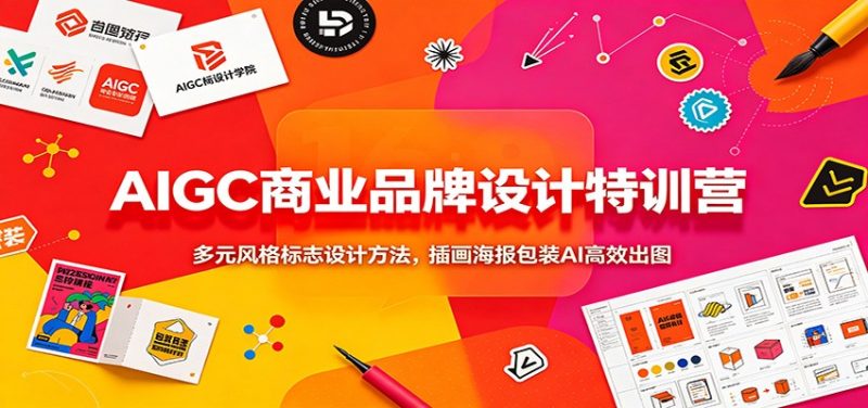AIGC商业品牌设计特训营:多元风格标志设计方法,插画海报包装AI高效出图-紫橙项目网