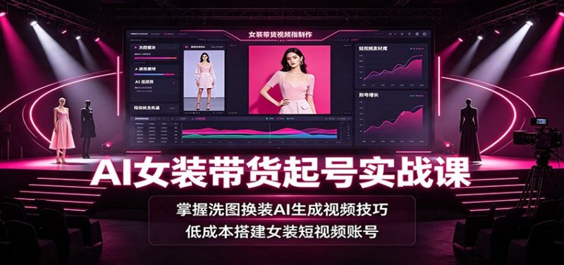 AI女装带货起号实战课：掌握洗图换装AI生成视频技巧，低成本搭建女装短视频账号-紫橙项目网